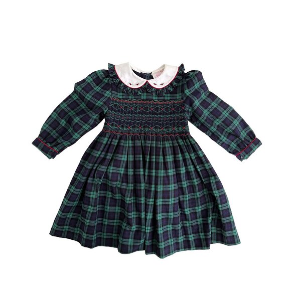 Navy and Green Plaid Hand Smocked 2 Years Toddler Dress NWOT Vintage Sophie Dess - Picture 1 of 5